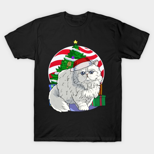 Persian Cat Santa Christmas Gift T-Shirt by Noseking